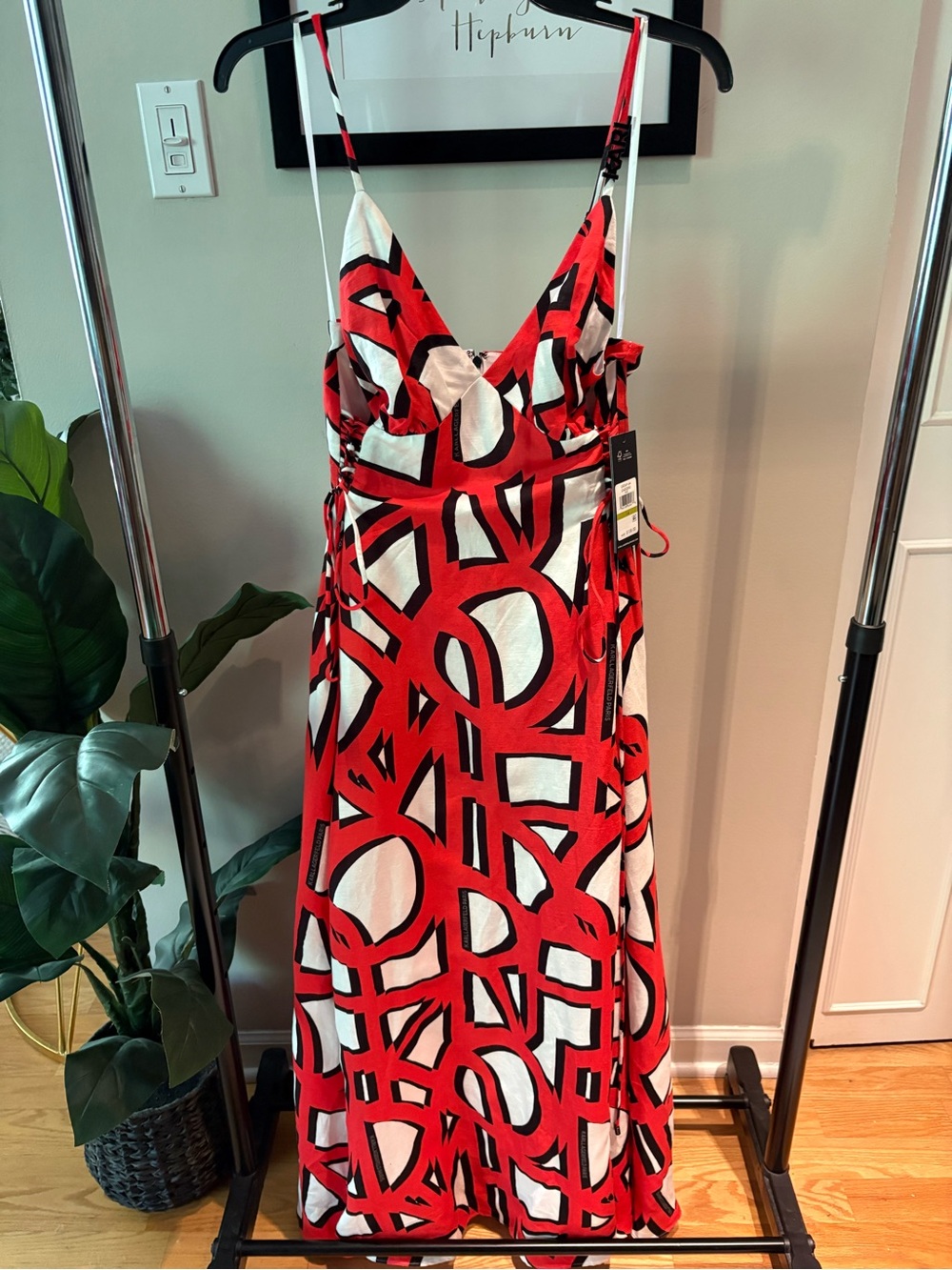 Karl Lagerfeld Paris NWT Abstract Geometric Lace-Up Maxi Dress - Size 14